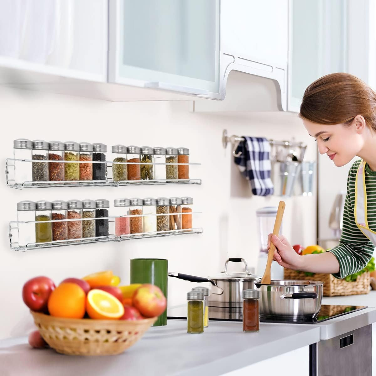 Joeji'S Kitchen 4-Tier Silver Spice Rack Organiser Wall Hanging Spice Shelf Herb Rack Seasoning Organiser - Spice Rack for Spices, Condiments, Cooking Tools image number 4