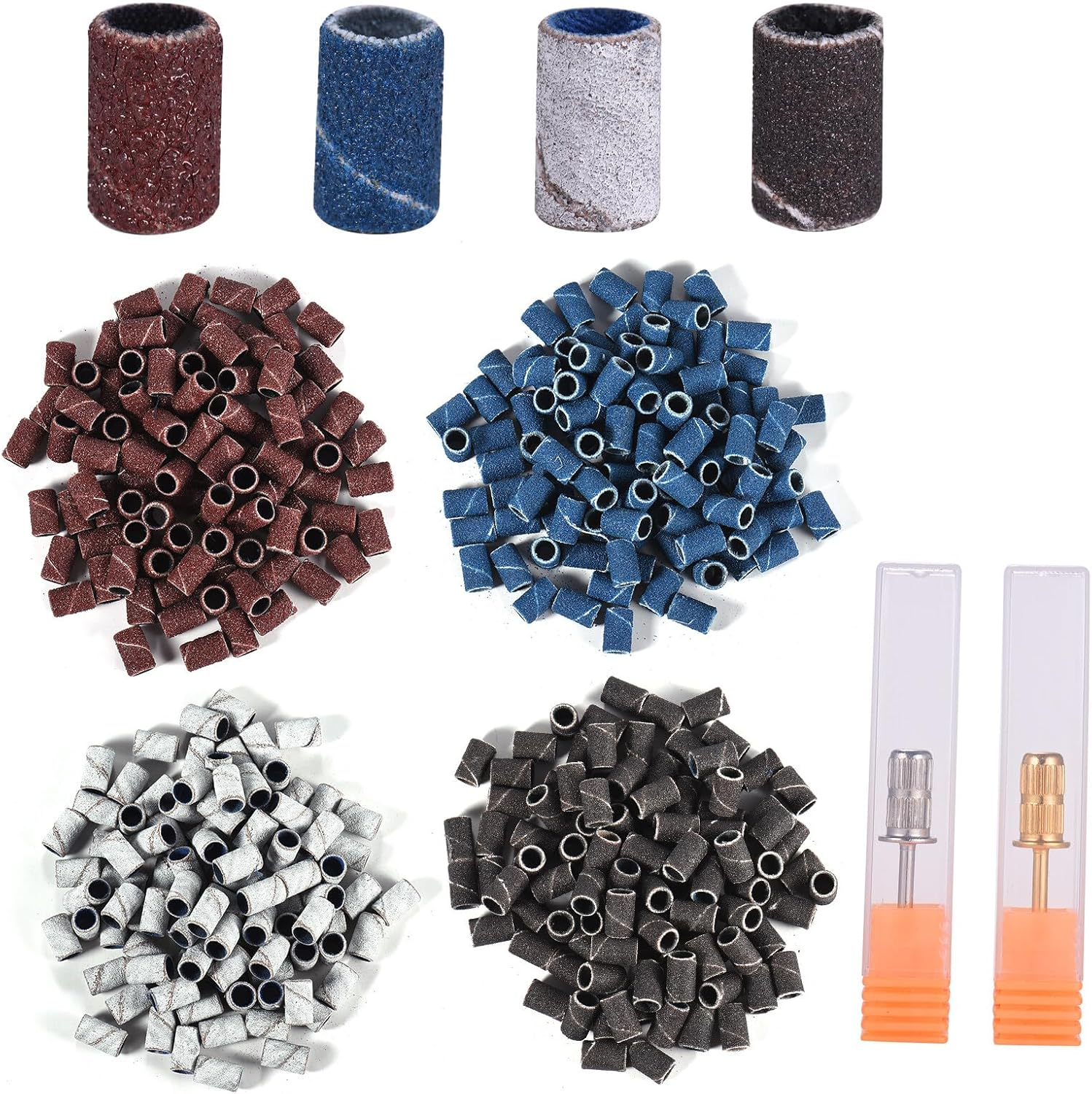 Xinyee 400Pcs Sanding Bands with 2 Nail Drill Bits for Manicure Nail Drill Machine 80# 120# 180# 240# Coarse Meduim Fine Grit 100Pcs for Each E-File Sand Set image number 6