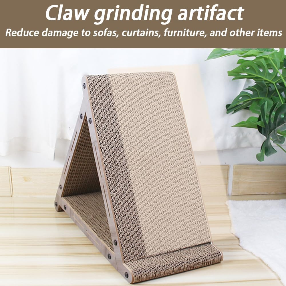Triangle Cat Scratching Post, 3-Sided Corrugated Cardboard Scratcher Pad, Vertical Cat Scratch Board for Claw Grinding and Furniture Protection image number 4