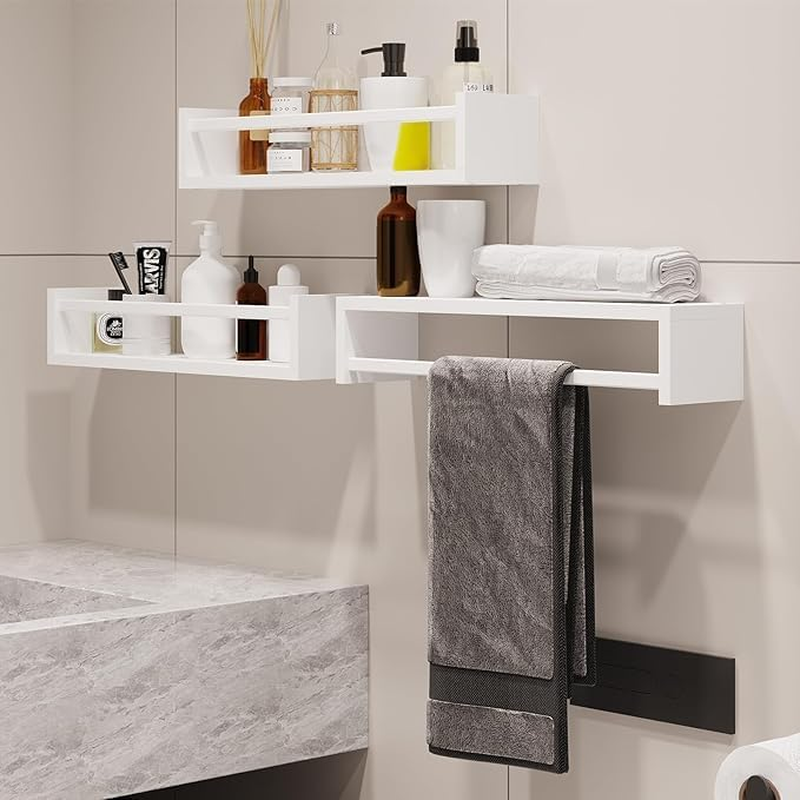 Kids Room Nursery Book Shelves for Wall Set of 3, Floating Kids Bookshelf for Girls Boys Bedroom, Wood Hanging Book Shelf and Toy Storage for Baby Toddler Childrens (All White) image number 1