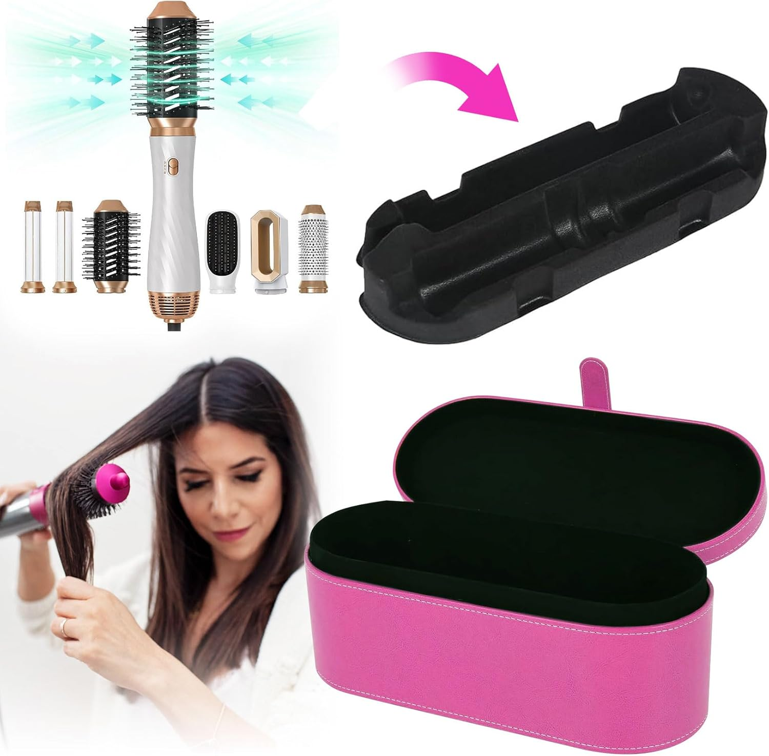 Hair Dryer Storage Bag, Portable Travel Bag for Hair Dryer, PU Leather, Hard Box, Storage Box for Dyson Supersonic Hair Dryer (Rose Red) image number 1