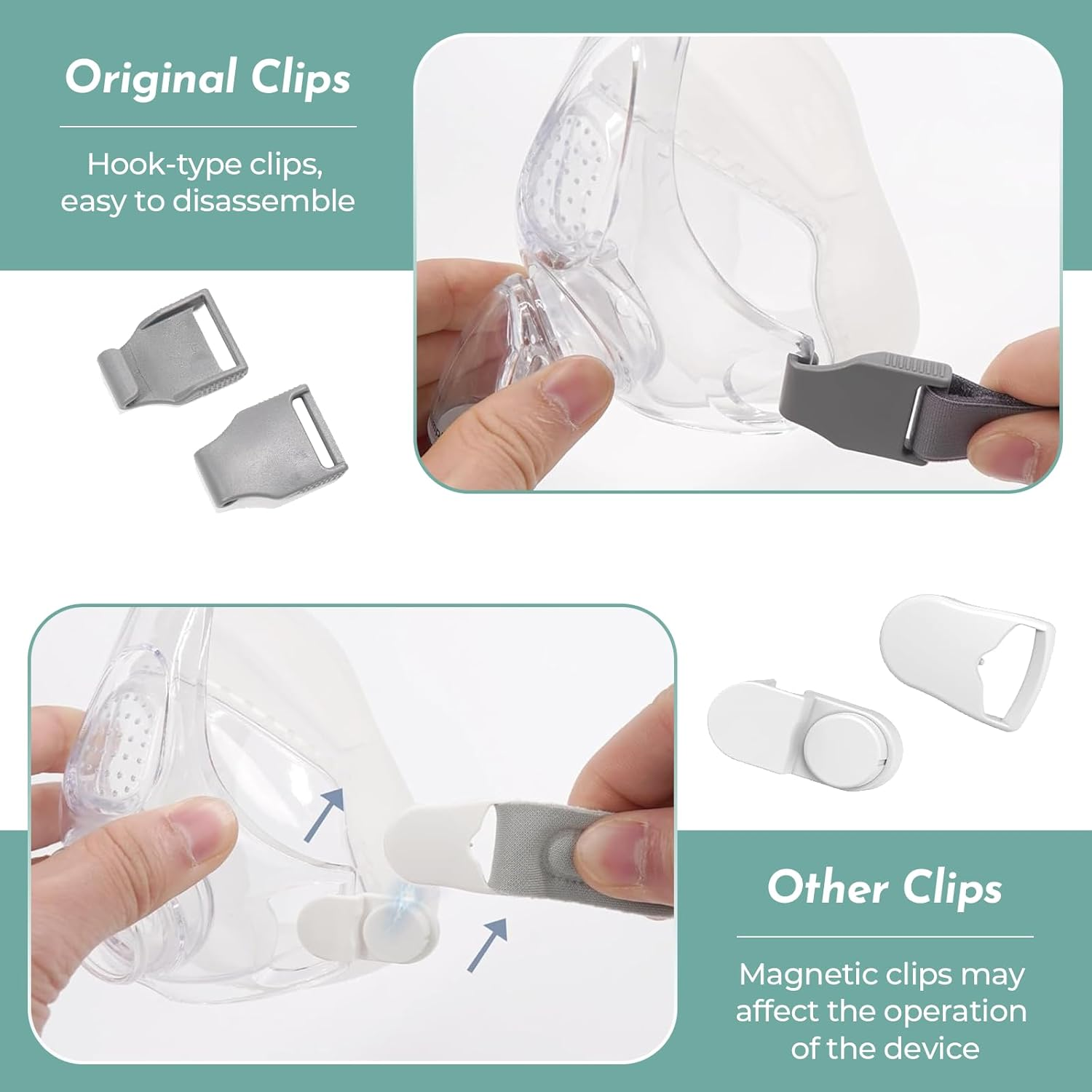 2 Pack Replacement Headgear Compatible with Fisher & Paykel Simplus Nasal Mask, Comfortable Head Strap for Full Face Mask Strap with Clips - M/L image number 6