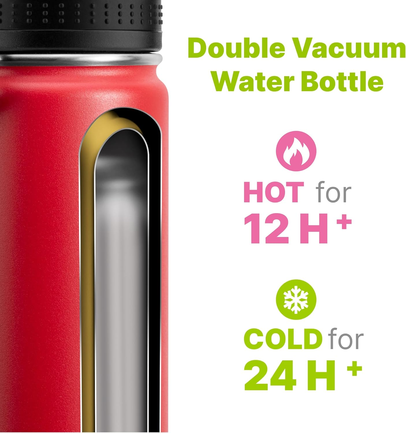 Kids Water Bottle 12 Oz Stainless Steel Insulated Water Bottle Wide Mouth with Leakproof Spout Lid-Sports Flask for Girl and Boy (Canyon Red-Black) image number 4