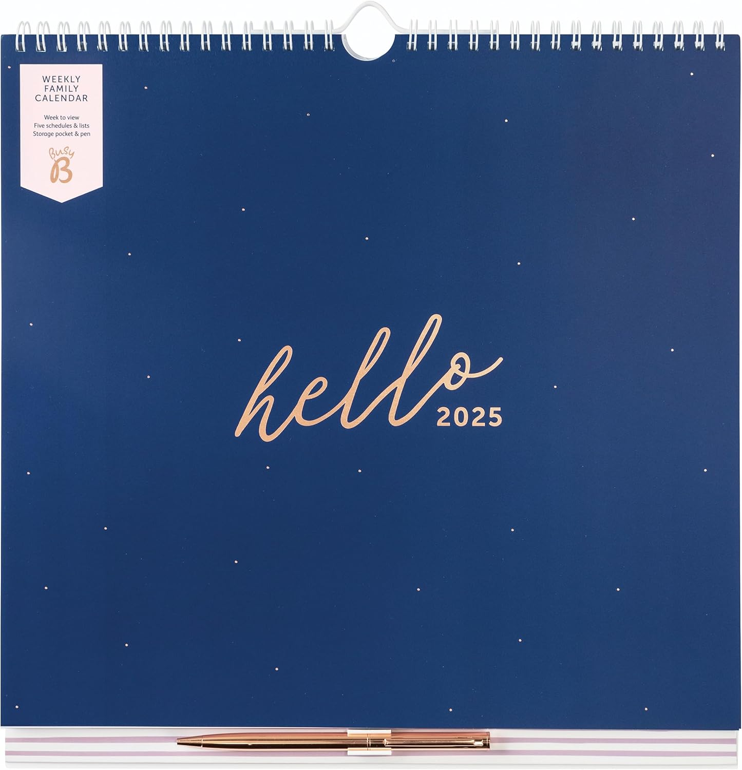 Busy B 2025 Family Wall Calendar with Weekly View for 5 Members &ndash; Navy and Gold A4 Planner with Meal Plans, Shopping Lists, Stickers & Storage Pocket - Family Calendar for Home Organisation image number 4