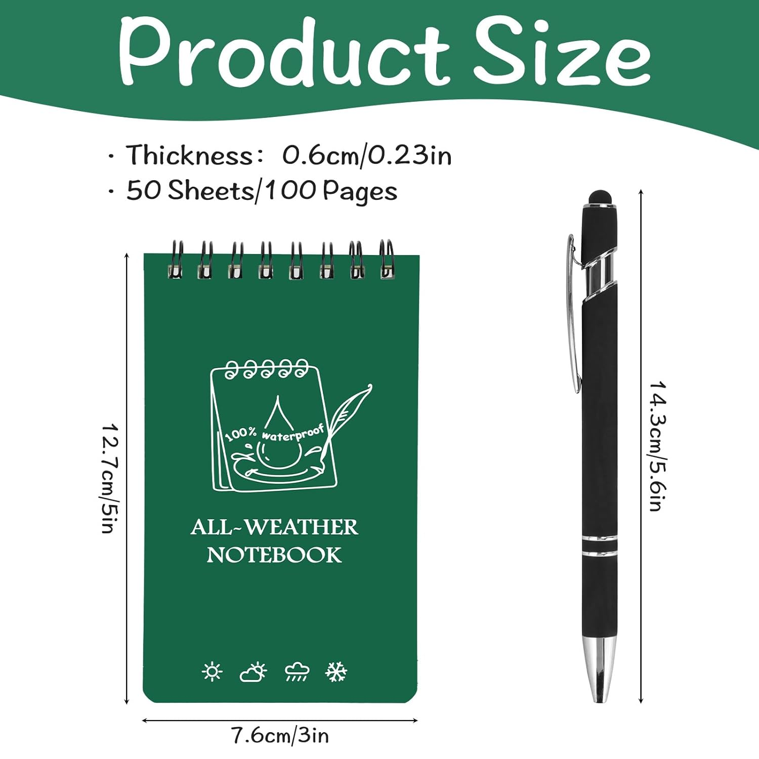 JINGIHE Waterproof Notebook, 6Pcs Spiral Notebook, 3X5&rdquo; All Weather Stone Paper Pocket Notepad, All Weather Notebook for Kids Adults Home School Office Outdoor Activities (50 Pages, Black) (Mix Color) image number 3