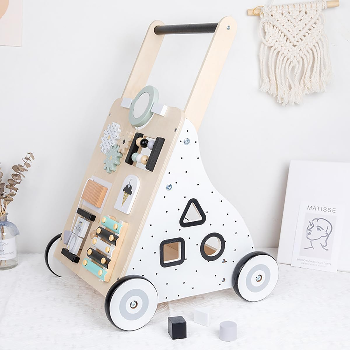 Baby Walker, Toddler Wooden Interactive Push Walkers, Girls Push Toy Learning Activity Walker for Baby Interactuve, Toddler Trolley, Kids Early Education Toy Birthday image number 1