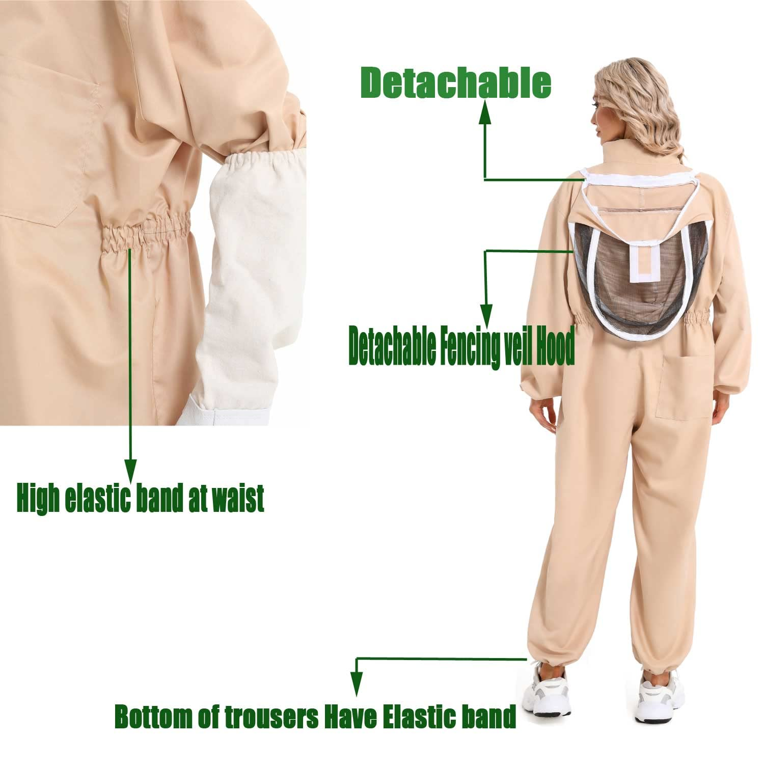 ANDES Jacket with Sheepskin Gloves & Ventilated Veil Protect Hood &Protection Professional Beekeeper Suit Outfit Total Apply to Men and Women Professional and Beginner (XL)