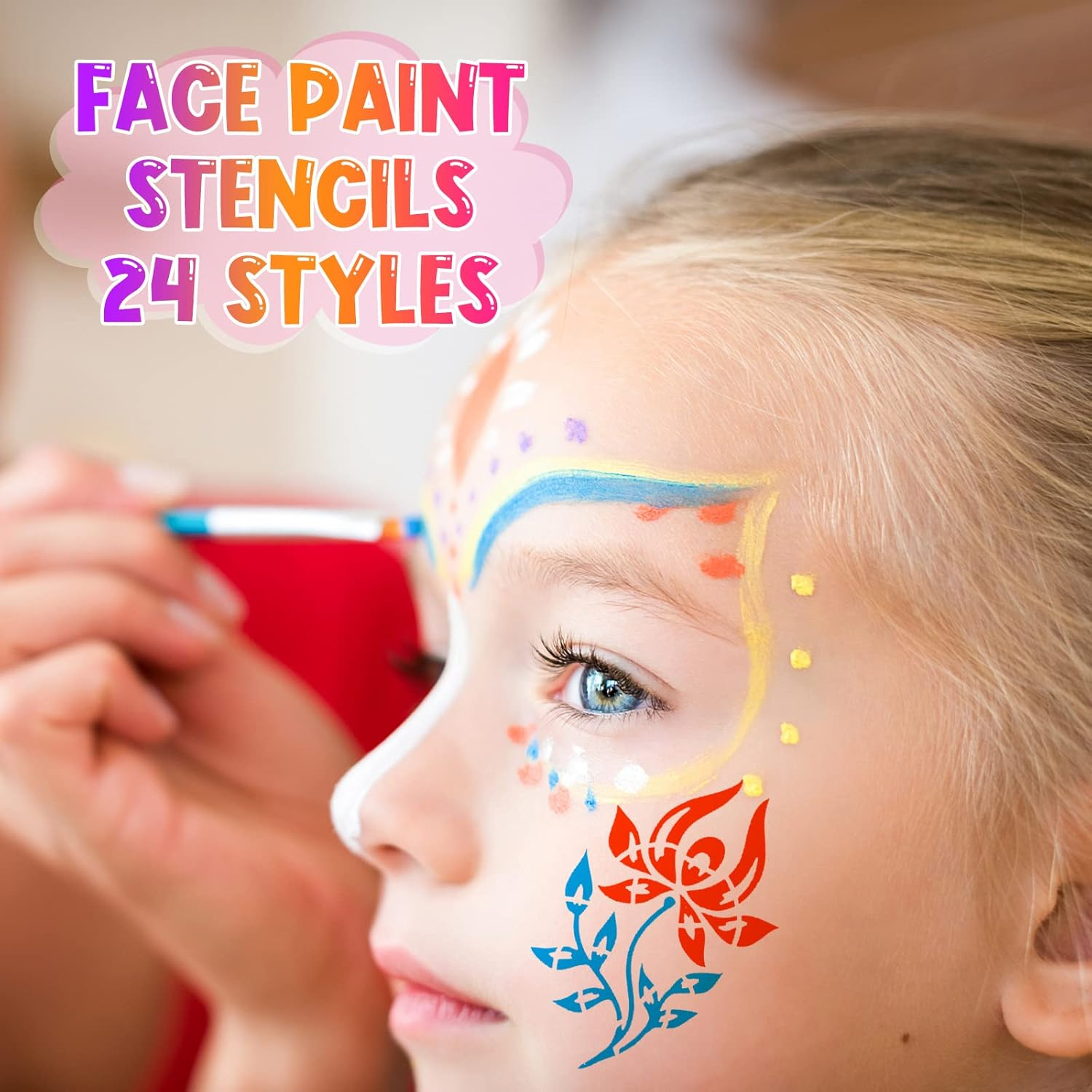 Chinco 24 Pieces Face Paint Stencils Face Body Tattoo Templates Painting Stencils for Kids Holiday Halloween Makeup Body Art Tattoos(Graceful Style)