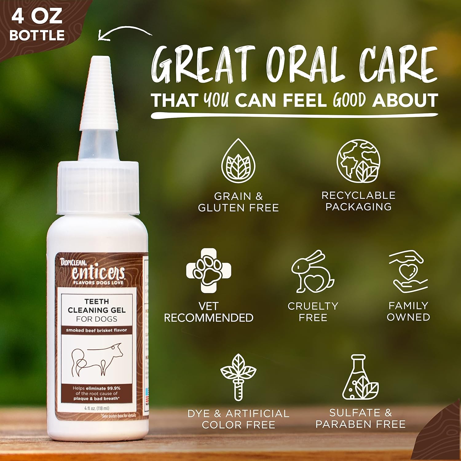 Tropiclean Enticers Teeth Cleaning Dog Gel Smoked Beef Brisket 118Ml image number 2