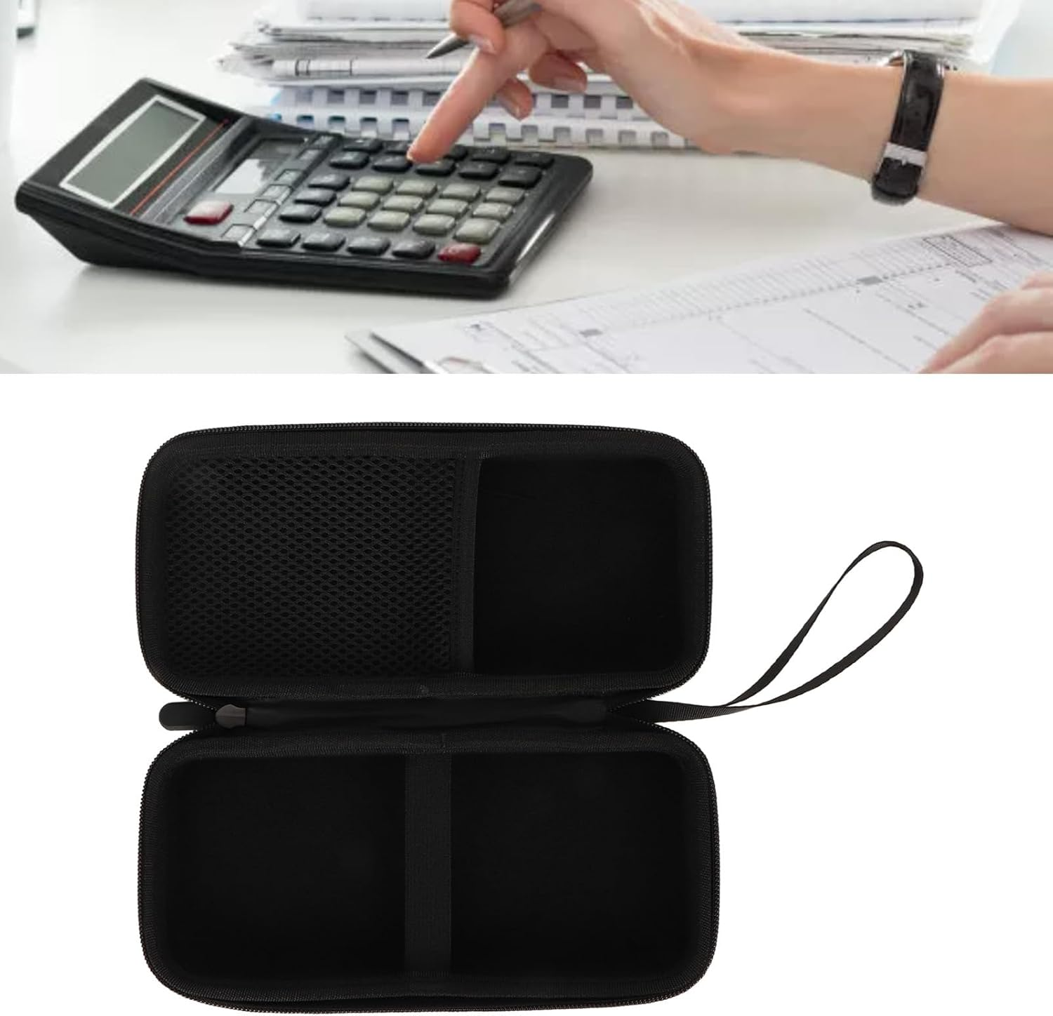 TI 84 plus CE Graphing Calculator Case Shockproof Dustproof Hard Cover with Soft Lining Large Capacity Sturdy Hand Strap Portable Storage Box for Electronics Accessories image number 5