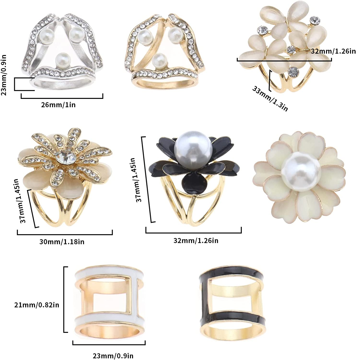 Ecsing 8PCS Rhinestone Scarf Buckle Pearl Neckerchief Holder Ring Silk Scarf Clasp Blouse Clip Wrap Clamp Shawl Holder Clothes Decoration Supplies for Women image number 1