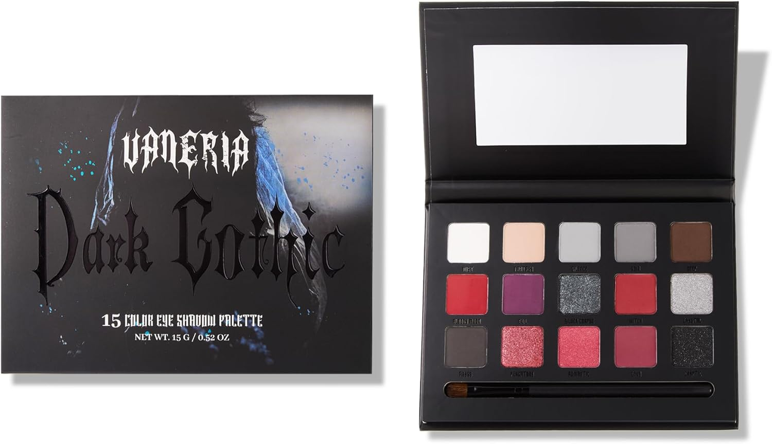 VANERIA Black Smokey Eye Shadow Palette,15 Colors Matte Glitter Metalli Eyeshadow Palette,Long Lasting Waterproof Pallete (Goth Red)