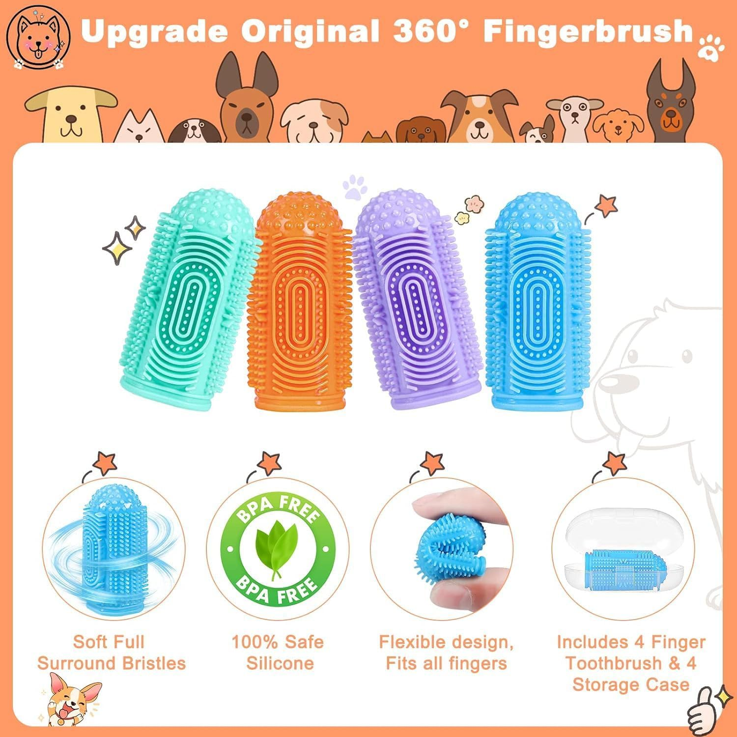 THJOPOKEEL 8 Pack Dog Toothbrush Finger Toothbrush, 360&ordm; Dog Tooth Brushing Kit, Dog Finger Toothbrush for Dog Teeth Cleaning and Dog Dental Care Dog Tooth Brush Dog Toothbrush Kit Pet Toothbrush - 8Pack image number 6