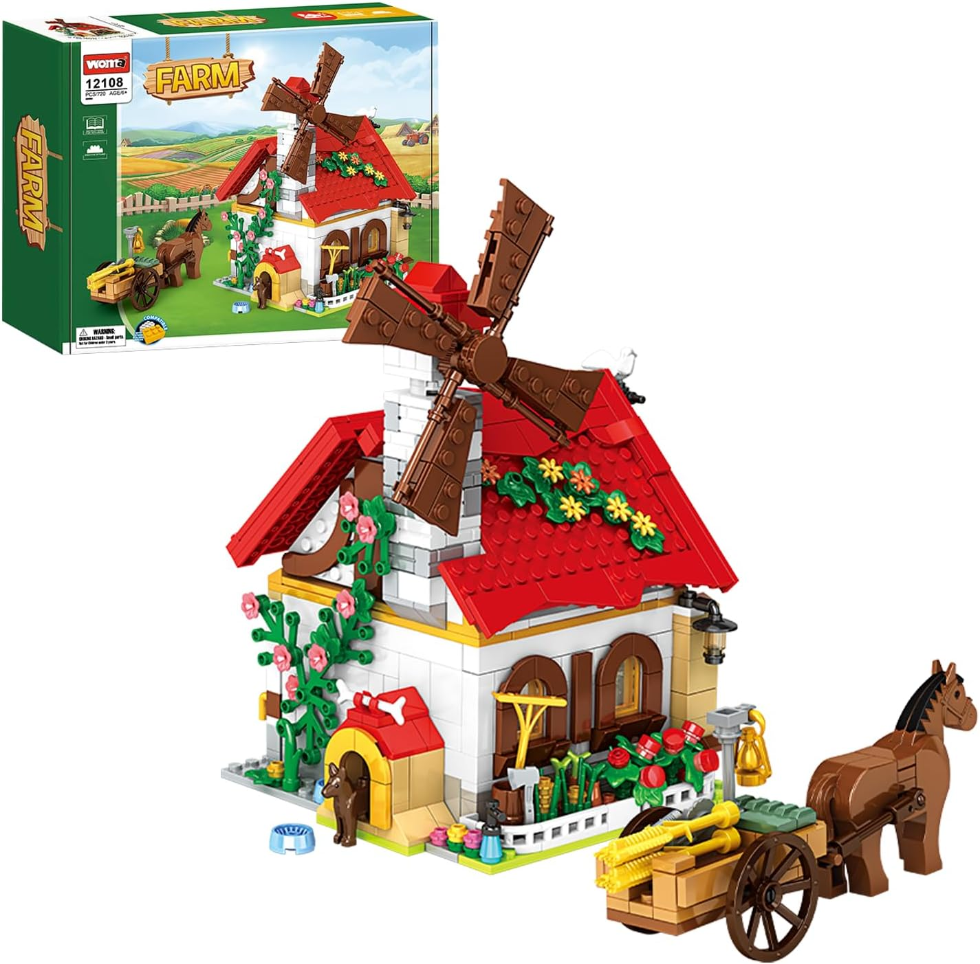 WOMA Farm House Building Toy, 720 PCS Farm Animals Building Block Set, Farmhouse with Horse for Girls and Boys, Creative Farm Educational Toys Present for Kids Ages 6+ image number 6