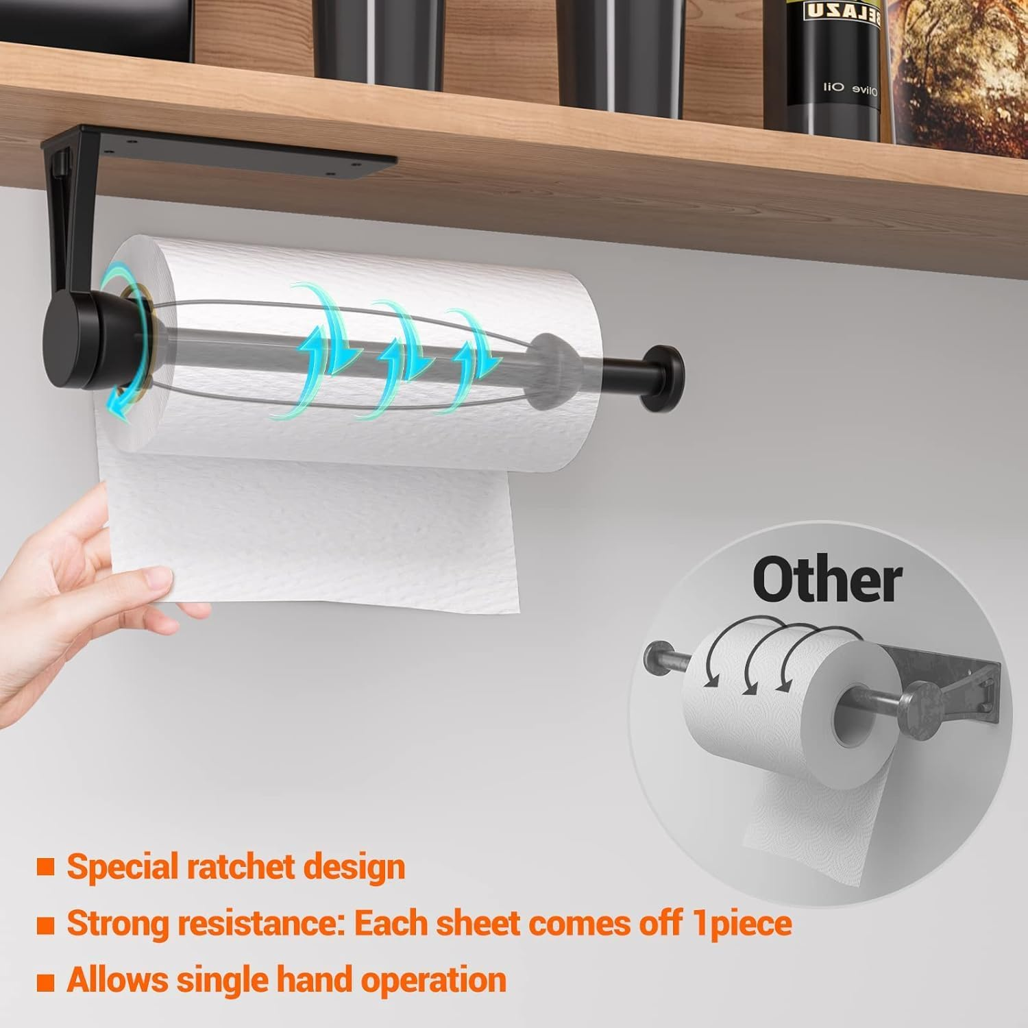 Paper Towel Holder under Cabinet Single Hand Operable Wall Mount Paper Roll Holder,Self-Adhesive or Drilled Paper Towel Holder,For Kitchen Bathroom, RV image number 3