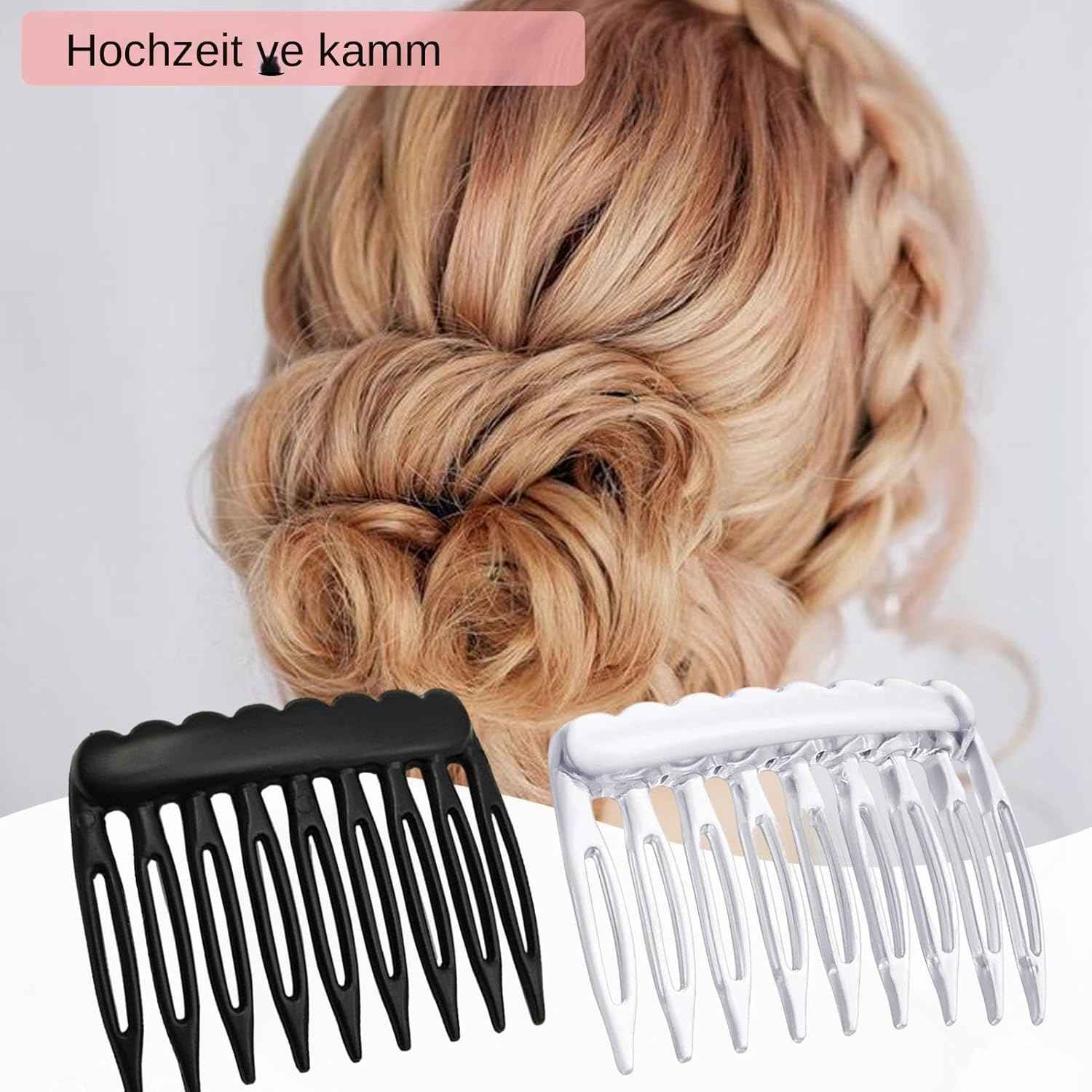 24-Piece Decorative Hair Combs - Classic French Twist Style Accessory, Black and Transparent Side Styling Hair Combs | Veil Combs, French Hair Comb for Daily Hair image number 5