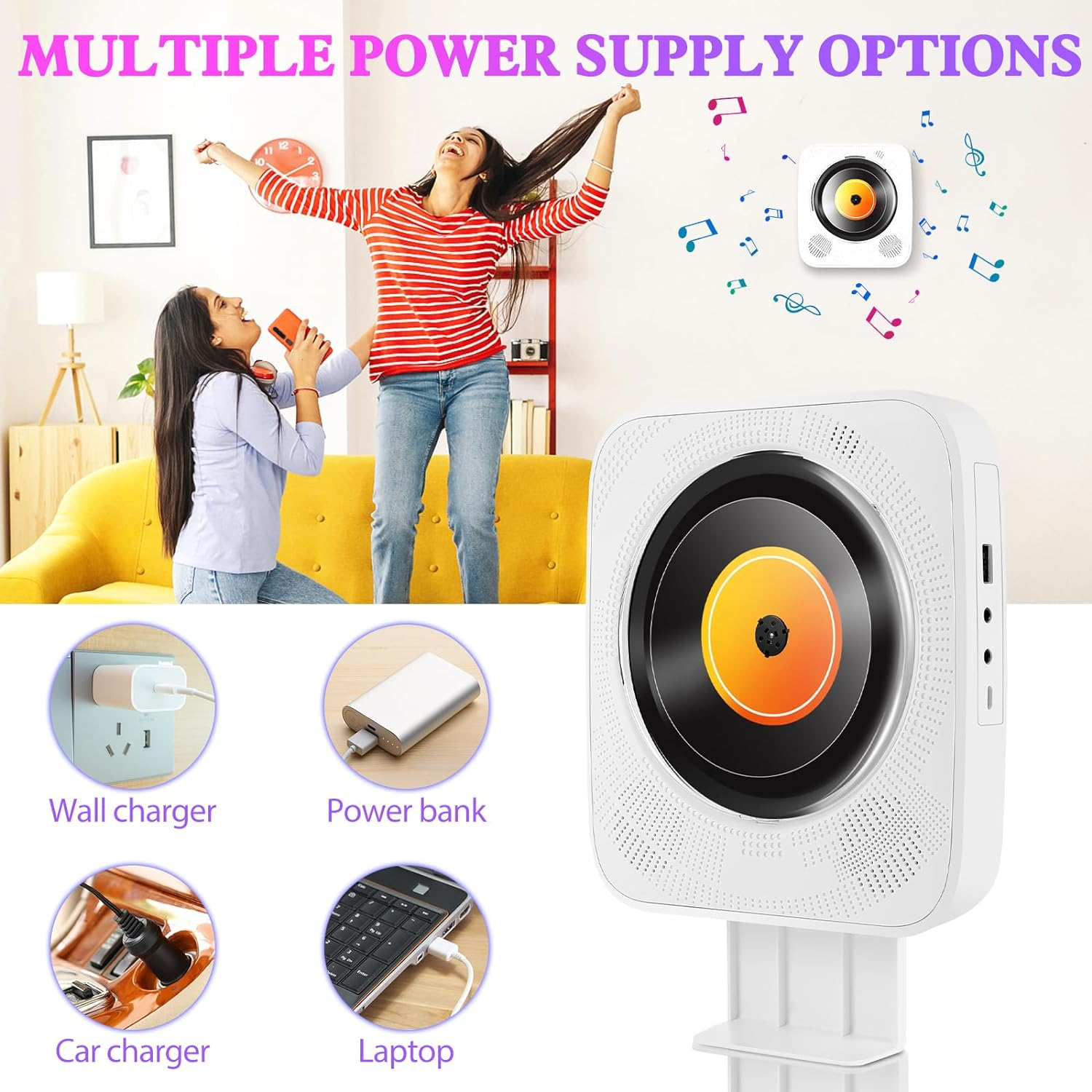 CD Player Bluetooth, SHIWAKOTO Desktop CD Players Wall Mountable, with FM Radio, USB Playback, LCD Screen, AUX Port, Hifi Audio Music Player for Home/Car image number 4