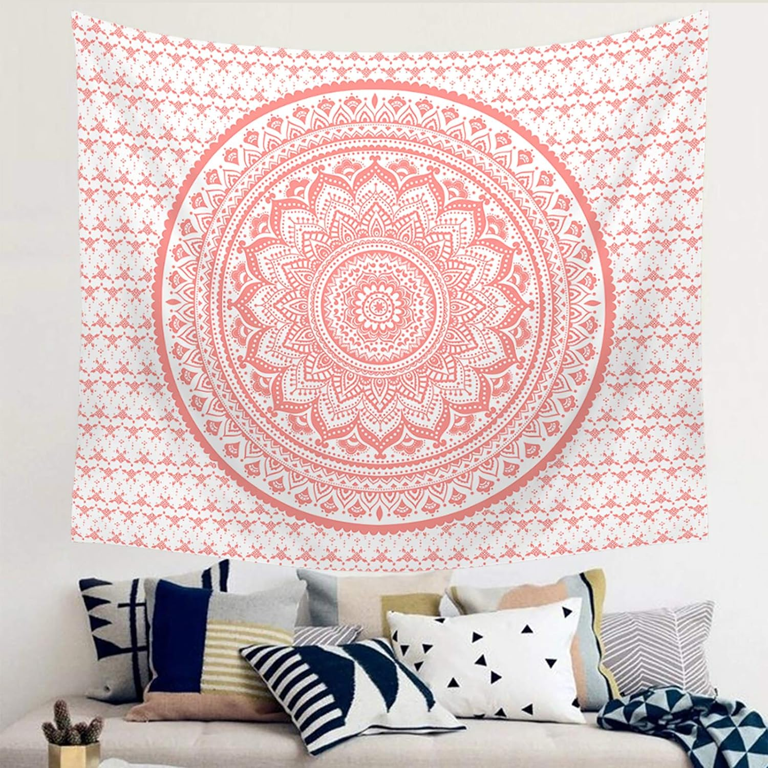 Ftuency Pink Mandala Tapestry Indian Hippie Bohemian Psychedelic Tapestries Women Wall Hanging for Bedroom Teen Girl (Pink, 70.9" X 94.5") image number 2