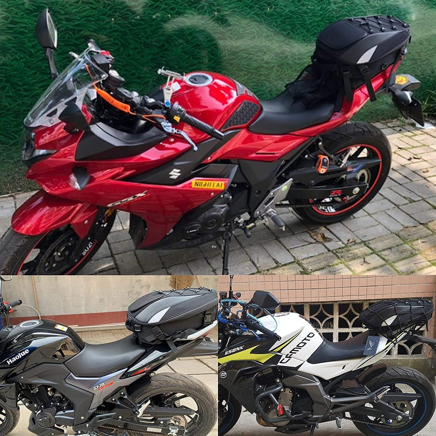 Dual Use Motorcycle Helmet Bag - Waterproof Seat Bag for Motorbike Full Face Helmet - Includes One Extra Cargo Net image number 2