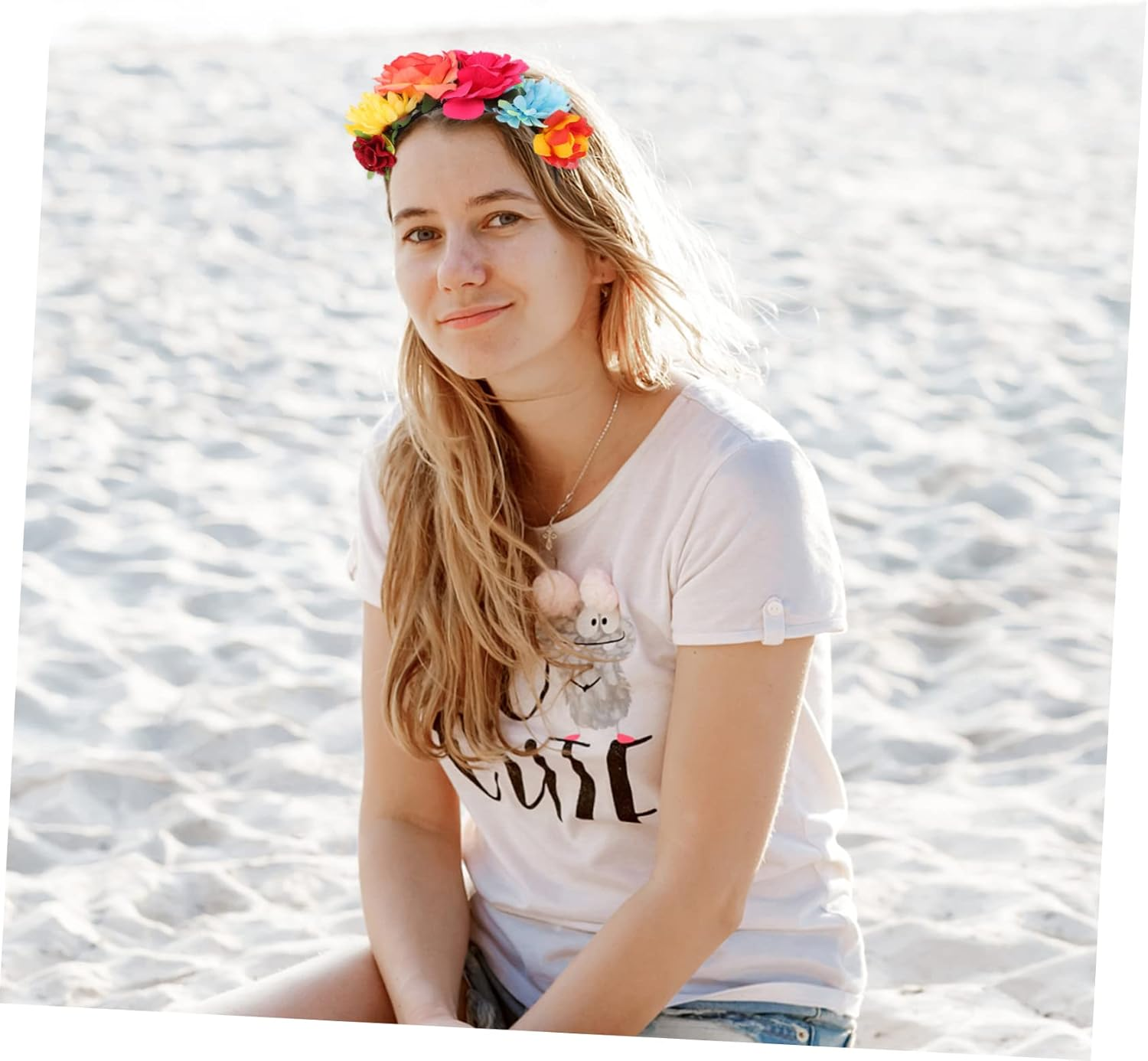 Attractive Hawaiian Rose Flower Headband, Wide Band Floral Hairband for Women, Party Decorative Hair Accessory Red and Orange Roses, Vacation Headdress for Warm Season Events image number 4