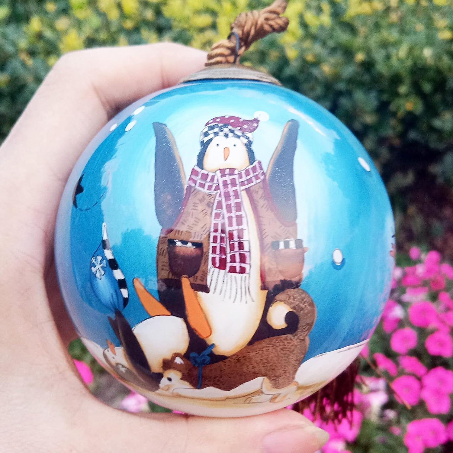 Penguin & Dog - Hand Painted inside Glass Ornament with Gift Box by Libien 丨Collectible丨Holiday Celebrations 2025 Decor for Thanksgiving, Christmas,New Year image number 2