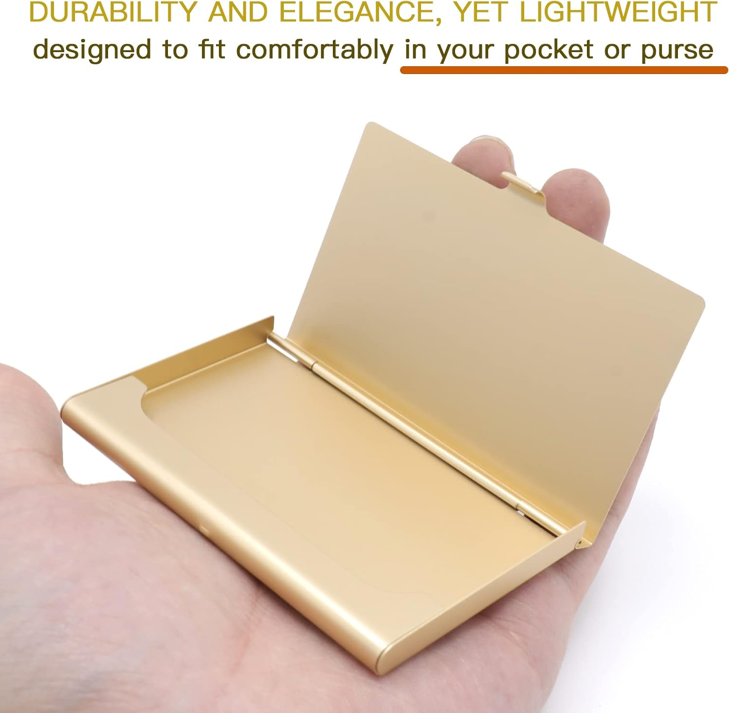 Pack of 2 Gold Metal Business Card Holder, Aluminum Alloy Business Card Case, Flip Cover Slim Pocket Business Card Holder, Purse Name Card Holders for Men & Women, Gold image number 5