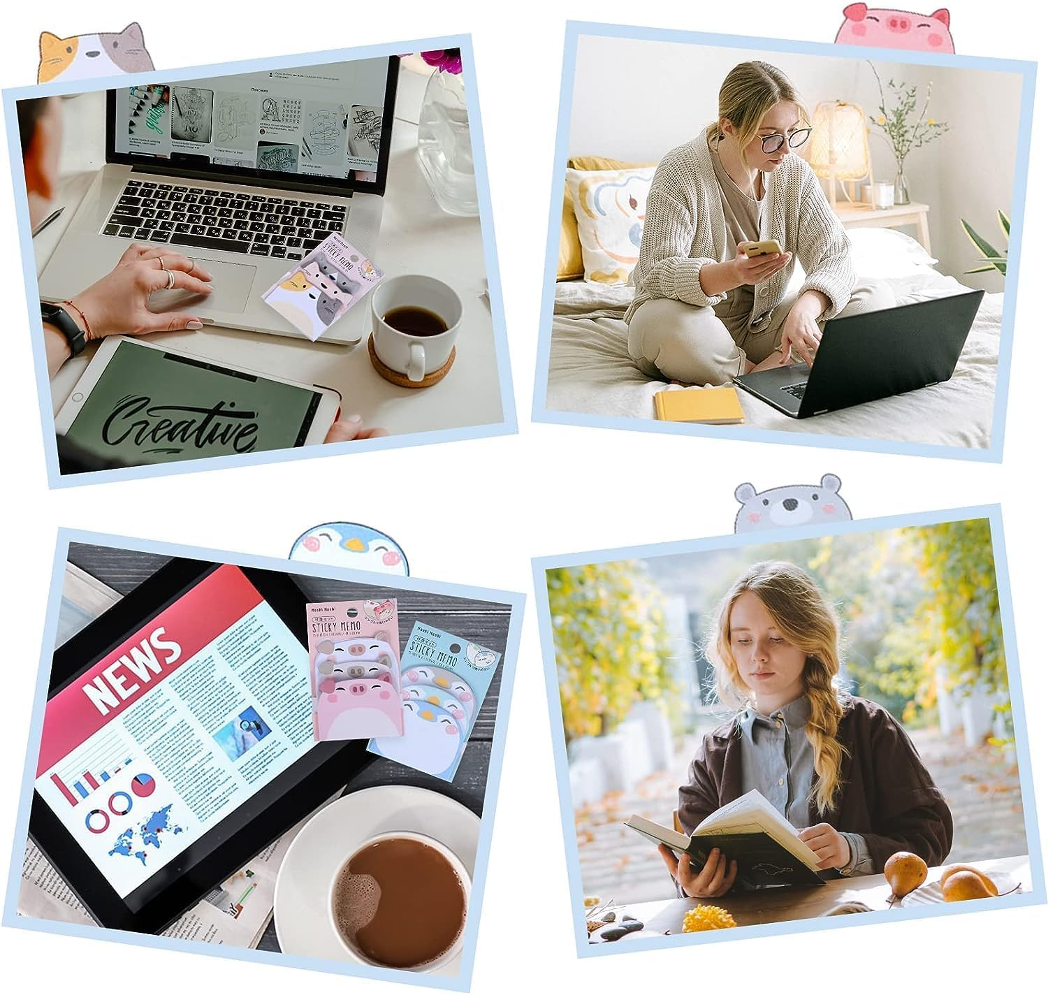 12 Pack Cute Sticky Notes, Cartoon Sticky Notes Animals Shape Markers Flags Self-Stick Memo Pads Students Home Office Roommates Gifts Tab Supplies 540 Sheets image number 4