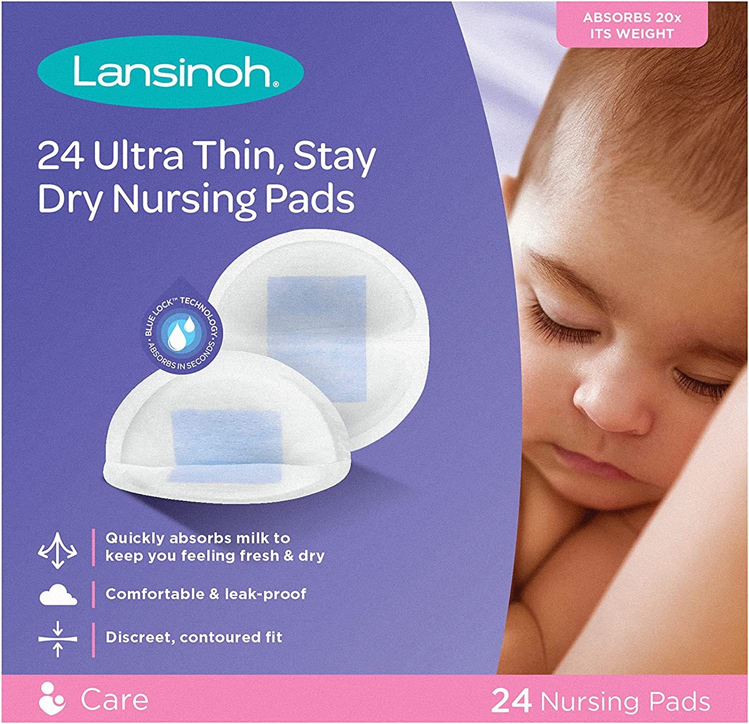Lansinoh Ultra Thin, Stay Dry Nursing Pads, 24 Count