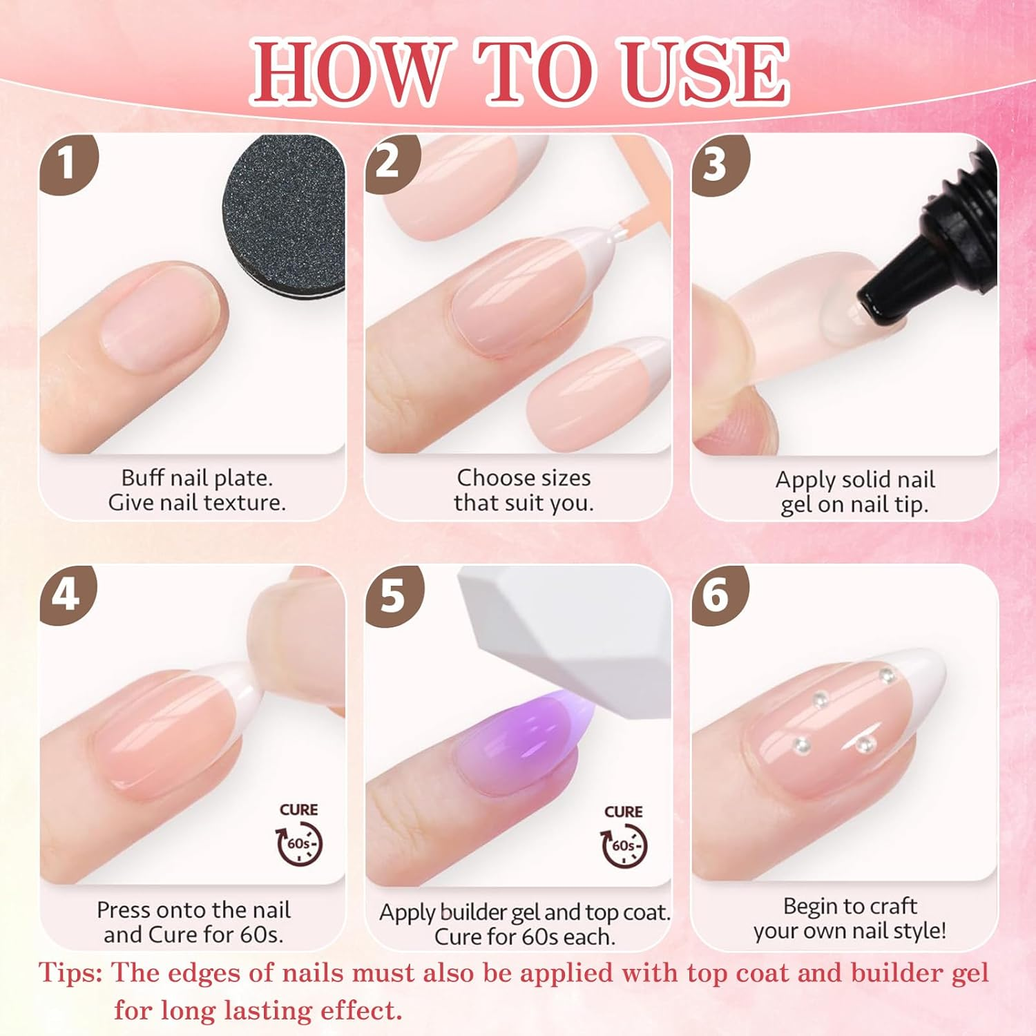 300PCS Nail Tips Set, Full Cover French Ballerina Nail Tips, Acrylic, Glossy Finish, Soak Off, Home DIY & Salon Use image number 2