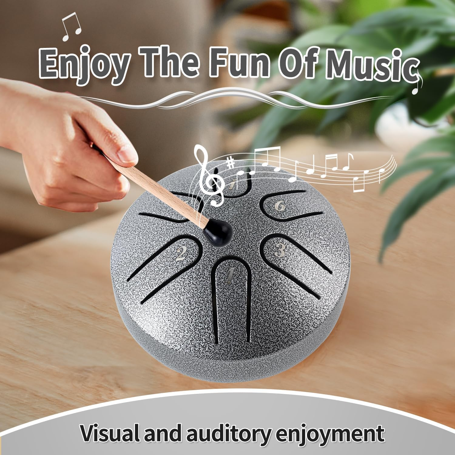 Yahpetes Steel Tongue Drum Musical Percussion Instrument Metal Rain Drum for outside 3 Inch 6 Notes C-Key for Meditation Yoga Education Percussion with Bag, Music Book, Mallets (3"6 Tone, Silver) image number 6