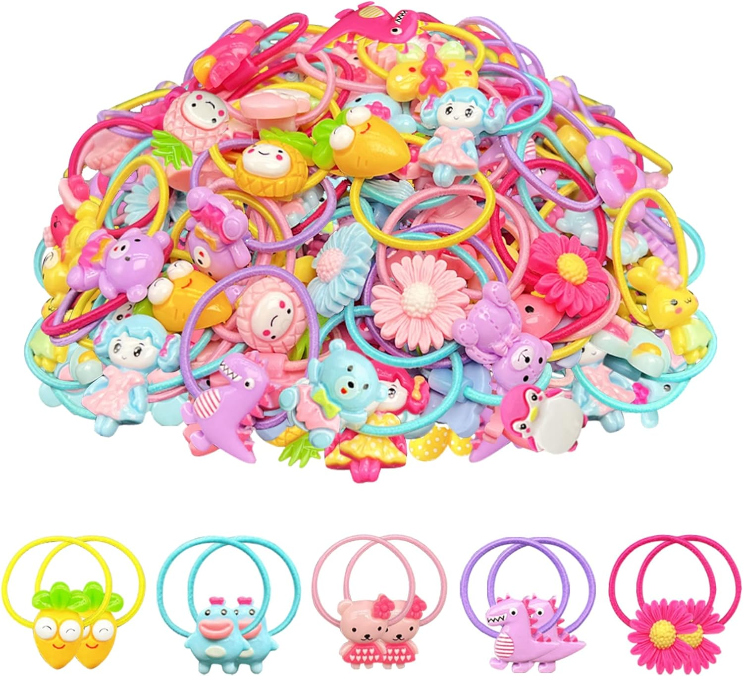 AMMY Multicolour Silk Cartoon Scrunchie Hair Ties Set for Women with Long Hair image number 6