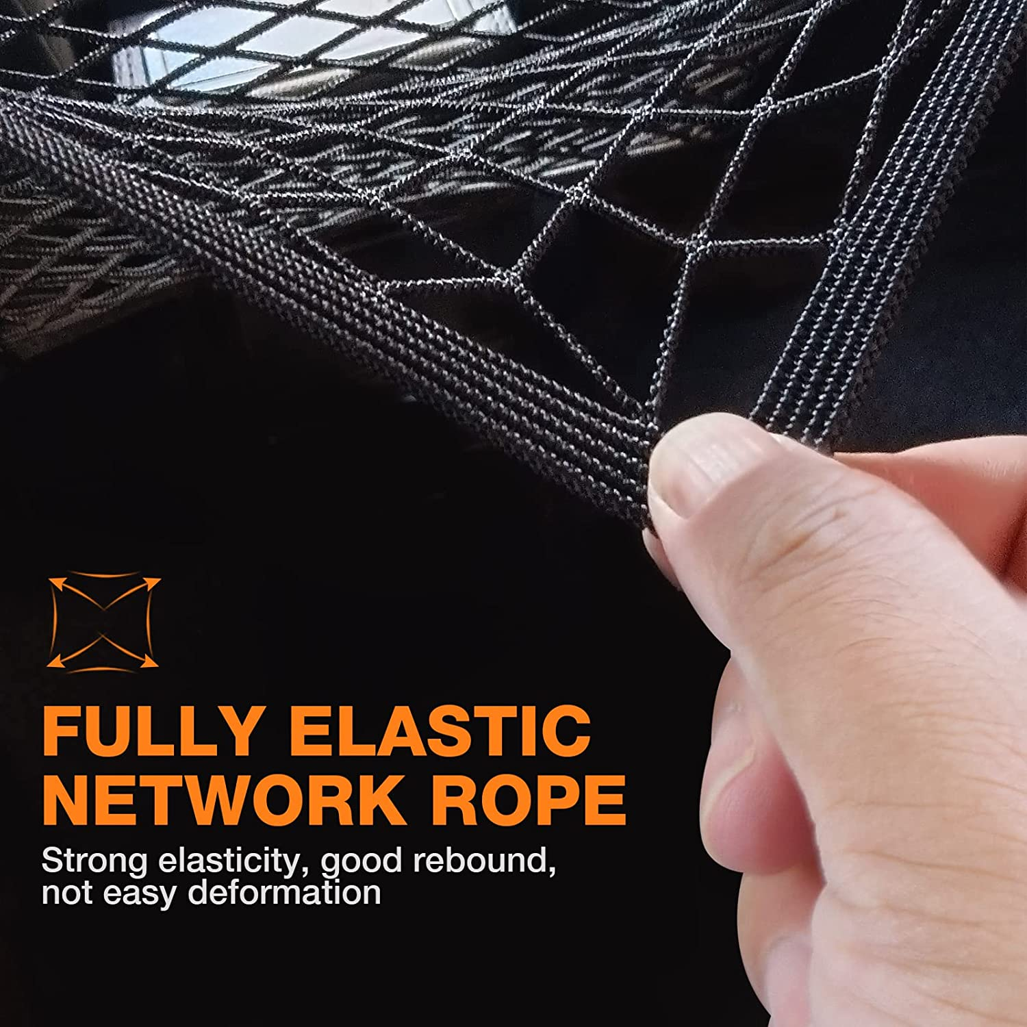 Upgrade Cargo Net for Motorcycle Helmet Storage, 10"X11" High-Elastic Double Layer Bungee Net with 4 Strong Hooks, Luggage Strap Rack Expansion Organizer Net Pocket for Motorbike Trike Cycle image number 4