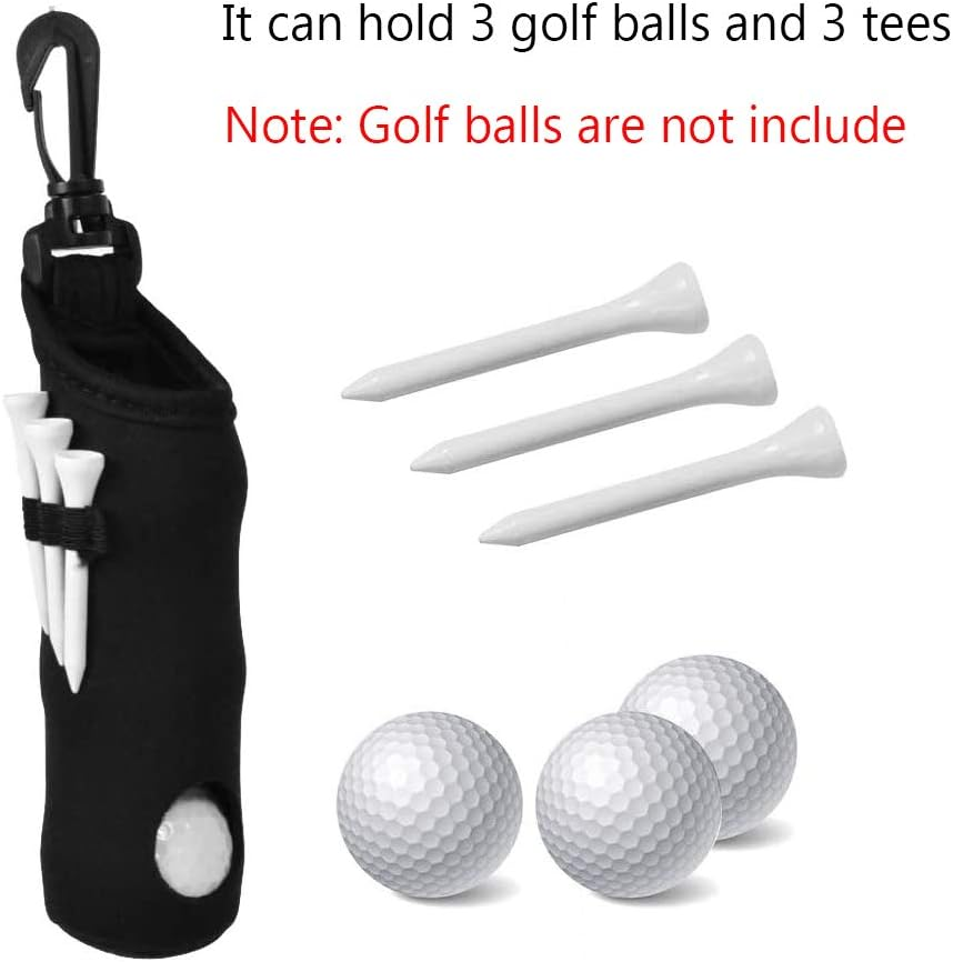 2 Pack Golf Ball Carry Bag Golf Tee Holder Pouch with Light Weight Hook Portable Golf Ball Storage Bag for 3 Golf Ball 3 Tees - Black+Red image number 5