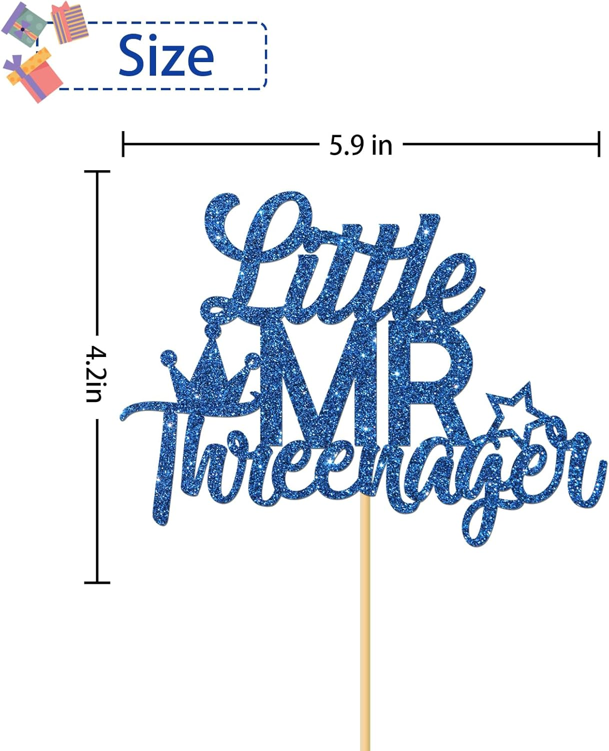 Little Mr Threenager Cake Topper - Kid Boy 3Rd Birthday Party Cake Supplies - Three Years Birthday - 3Rd Birthday Party Decoration - Navy Blue Glitter image number 1