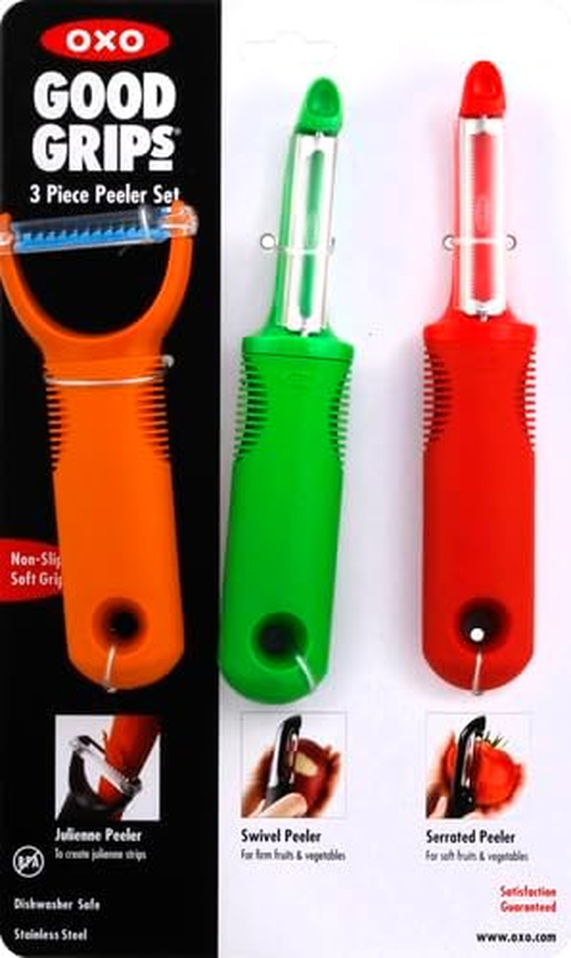 Oxo Good Grips 3-Piece Peeler Set, Stainless-Steel, Green/Orange/Red, 10-Inch, Multi, 0719812033761 image number 1