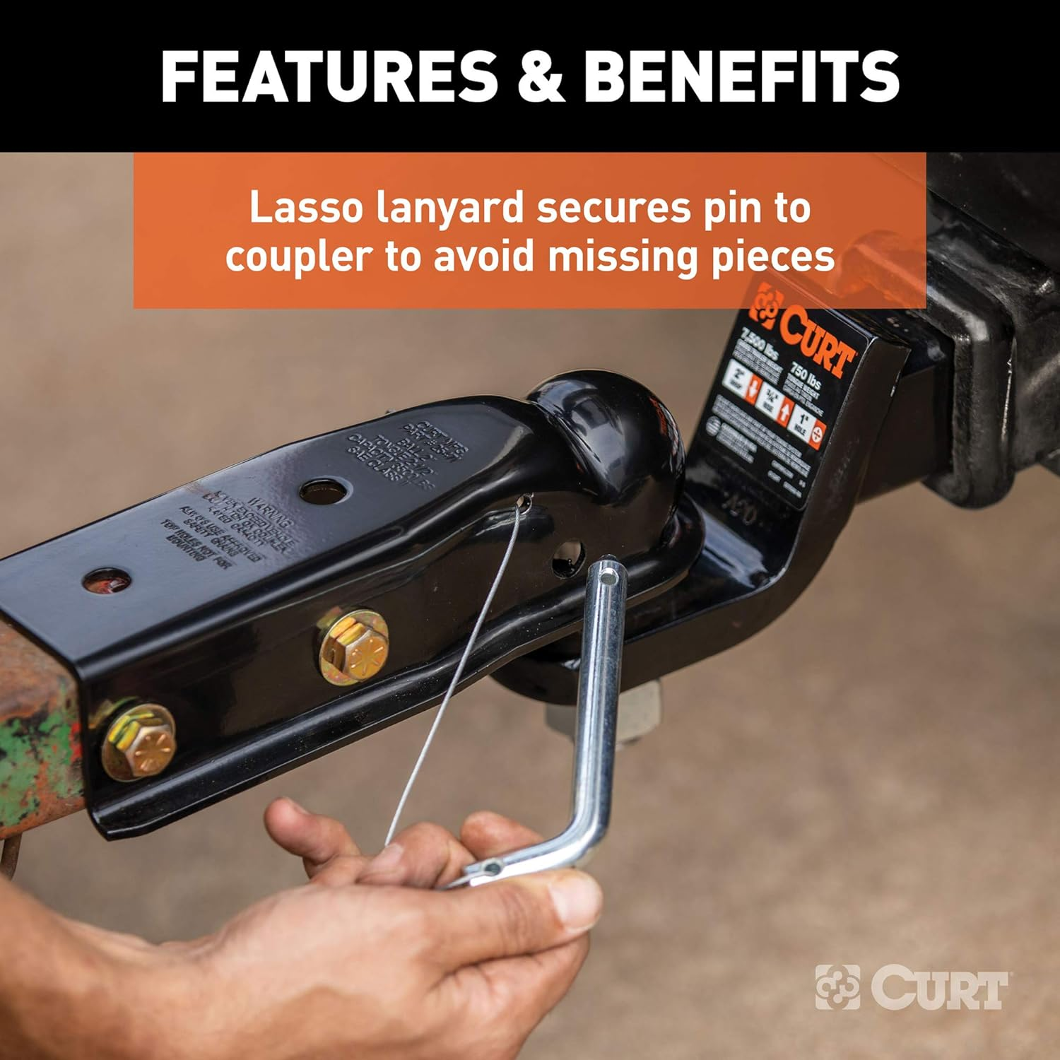 CURT 25471 Quickpin No-Latch Trailer Coupler for 2-Inch Hitch Ball, 2-1/2-In Channel, 3,500 Lbs image number 2