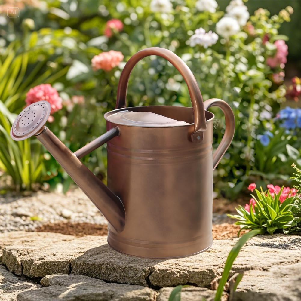 Sliver Galvanized Steel Watering Can with Copper Accents,Removable Rosette-Diffuser,One-Gallon image number 3
