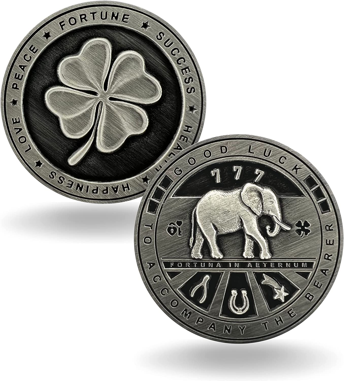 Luck Lab Two Sided Lucky Coin Featuring One Side with a Four Leaf Clover and One Side with Elephant and Lucky Symbols - 1.5 Inches image number 3