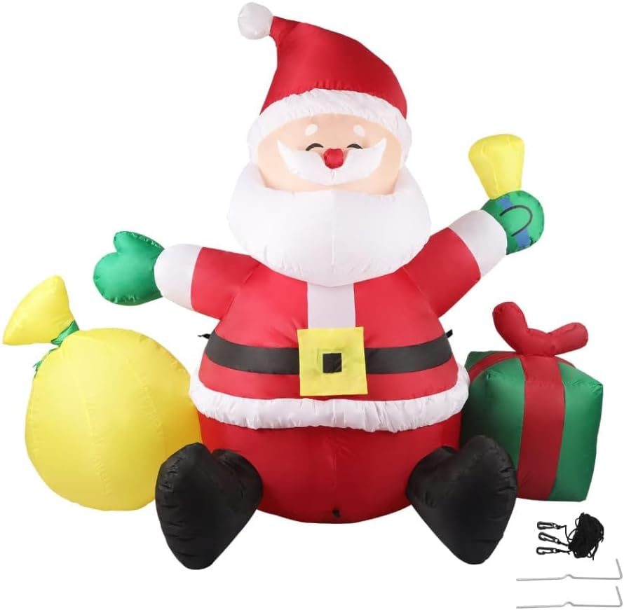 Santaco Christmas Santa Inflatables Santa Claus,Smiling Santa with Present Box,1.8M Tall Blow up Yard Decorations with LED Lights,Fast Self-Inflating, for Outdoor Party Yard Garden Lawn Decoration