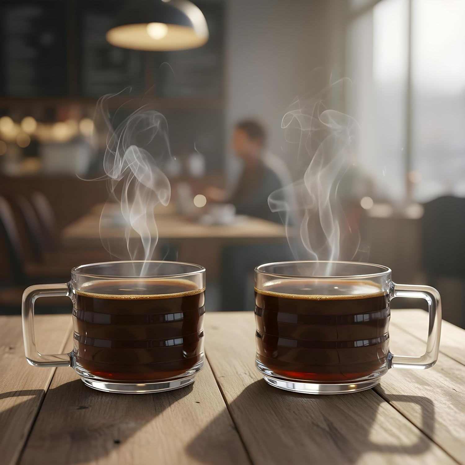 Stackable Coffee Cup Set, Fully Tempered Coffee Mug, Tea Cup Set, Ribbed Glassware, Vintage Glass Coffee Mugs, Turkish Coffee Cup Set, Cappuccino Cup, Housewarming Gift (250Cc/8.5Oz) (Set of 2) image number 3