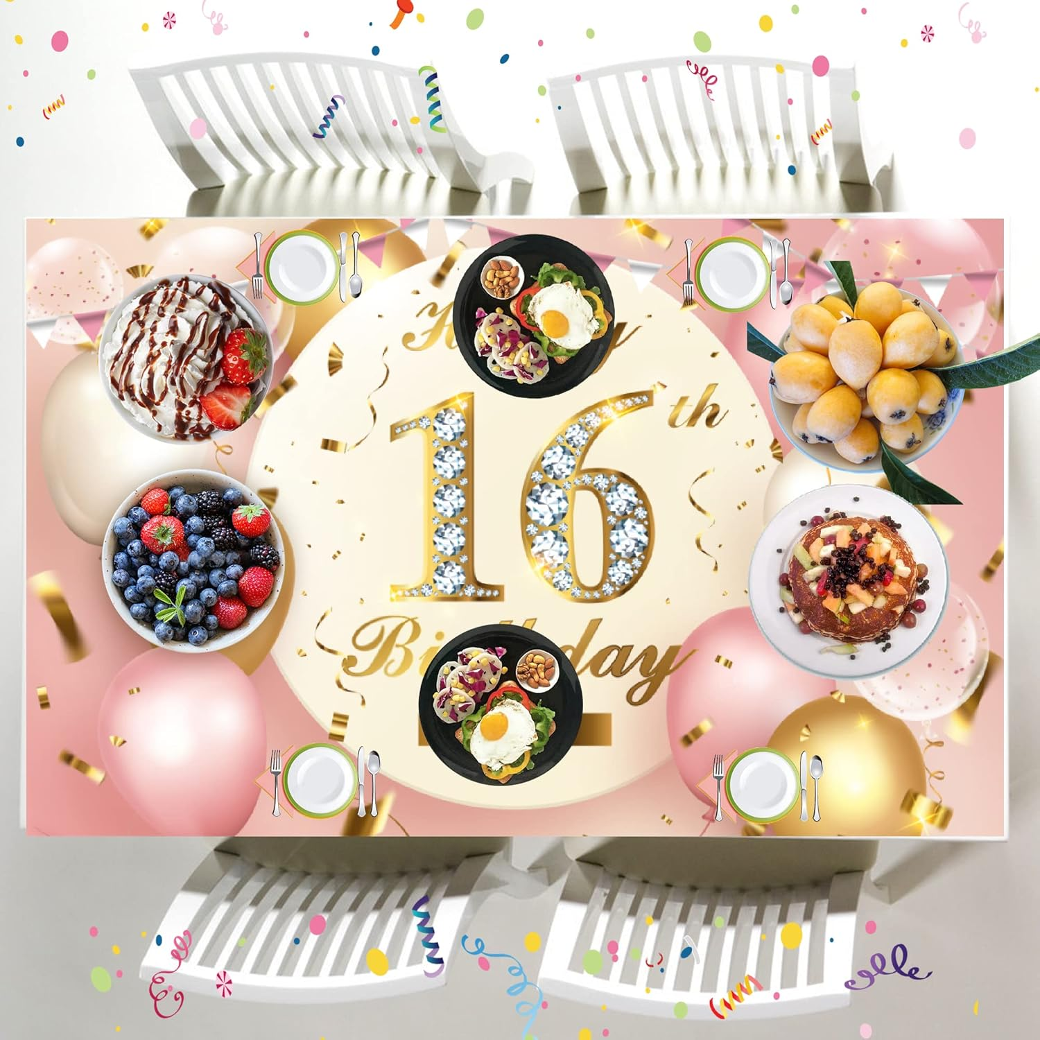 16Th Birthday Banner,Rose Gold Birthday Party Decoration for 16Th Birthday,Happy Birthday Banners Decoration Background，16Th Outdoor Party Birthday Decoration Background&hellip; image number 6