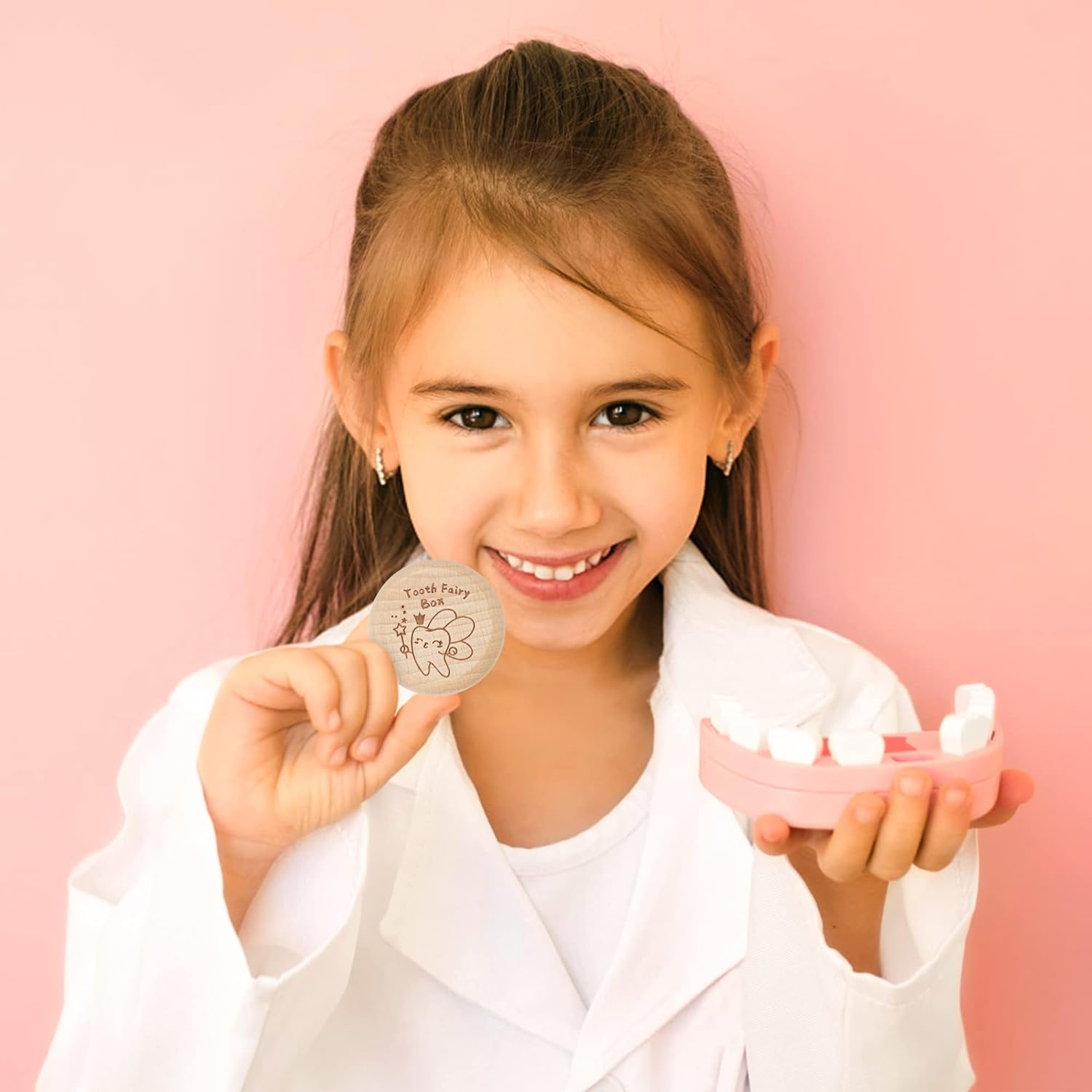 2Pcs Tooth Fairy Box for Girl Wooden Tooth Fairy Keepsake Box to Place under Pillow Milk Teeth Container Box Cute Lost Tooth Holder Baby Toddler Teeth Case for Baby Shower Birthday Gift image number 4