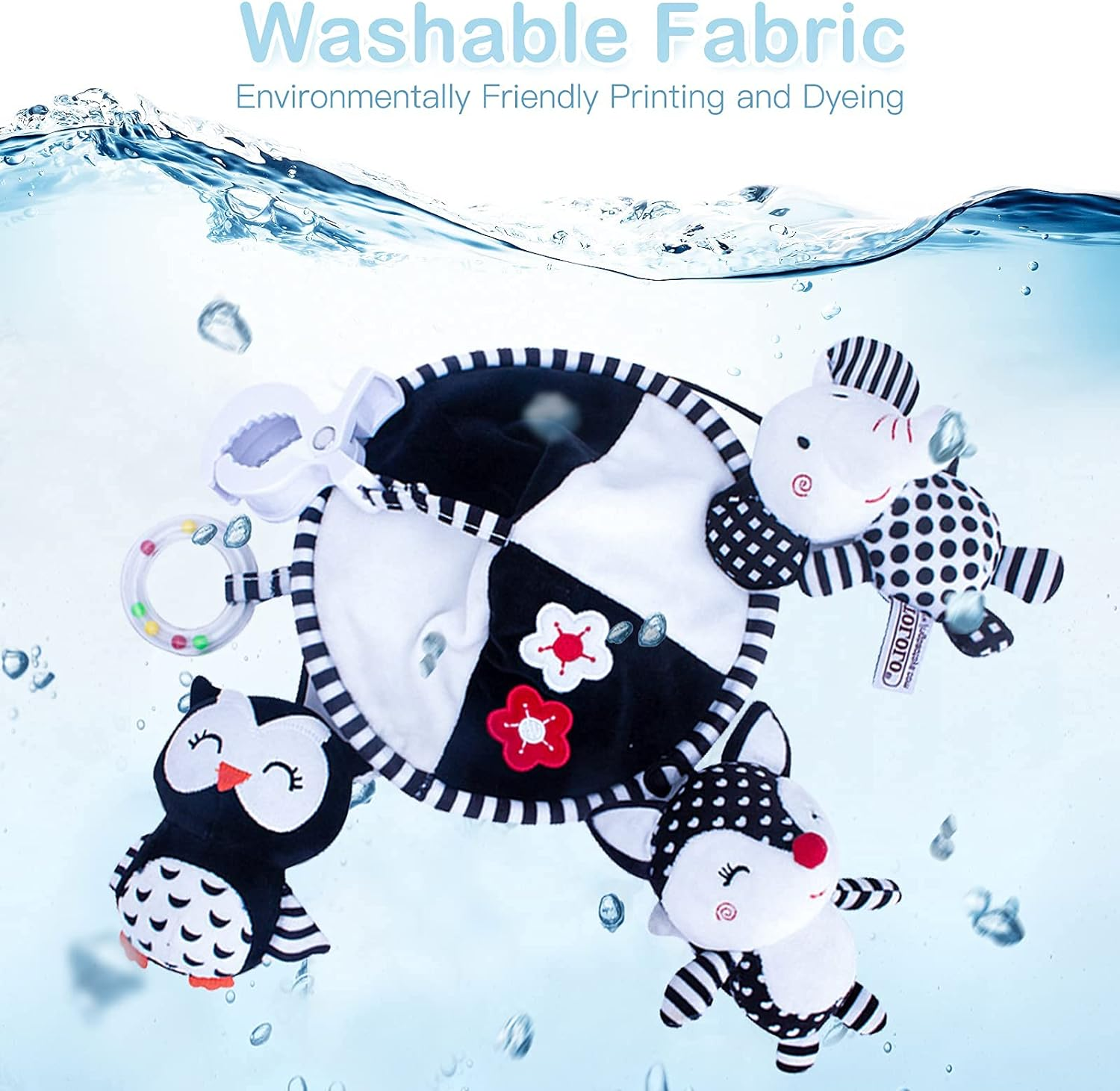 AUYYOSK Baby Cartoon Animal Stuffed Hanging Rattle Toys, Clip-On Car Stroller Toy for 3-6 to 18 Months, Soft Plush Cotton, White image number 4