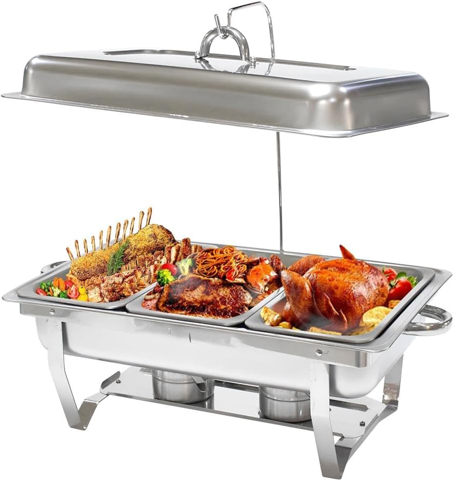 2PACK 11L Chafing Dish Buffet Food Warmer Pan Set with Cover Stand, Stainless Steel Catering Chafer Warmer Set with Trays, Lid, Fuel Holder, for Kitchen Party Banquet Dining (3X3L Food Pan) image number 1