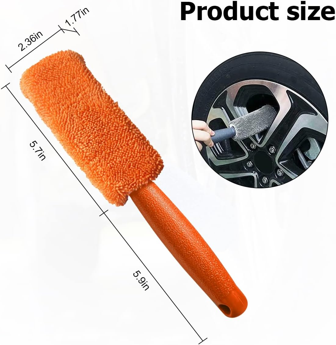 AICEL 2 Pcs Wheel Brush, Soft Microfiber Metal Free Rim and Wheel Brushes Kit, Easy Reach Tire Detailing Washing Tool, Professional Grade Scratch Free Wheel Cleaning Set for Cars, Motorcycles (Orange) image number 4