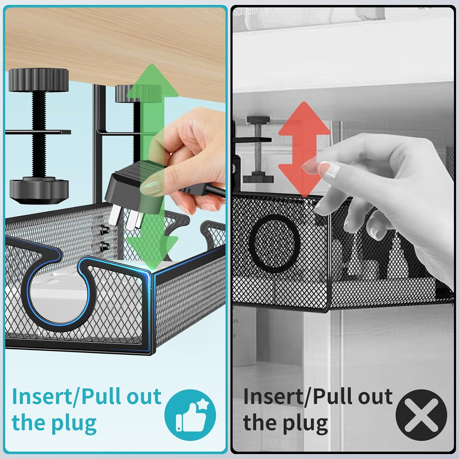 Under Desk Cable Management Tray Black, No Drill Desk Cable Management Organizer with Clamp for Desk Wire Management, Desk PC Cord Organizer Accessories & Workspace Organizers for Office, Home image number 2