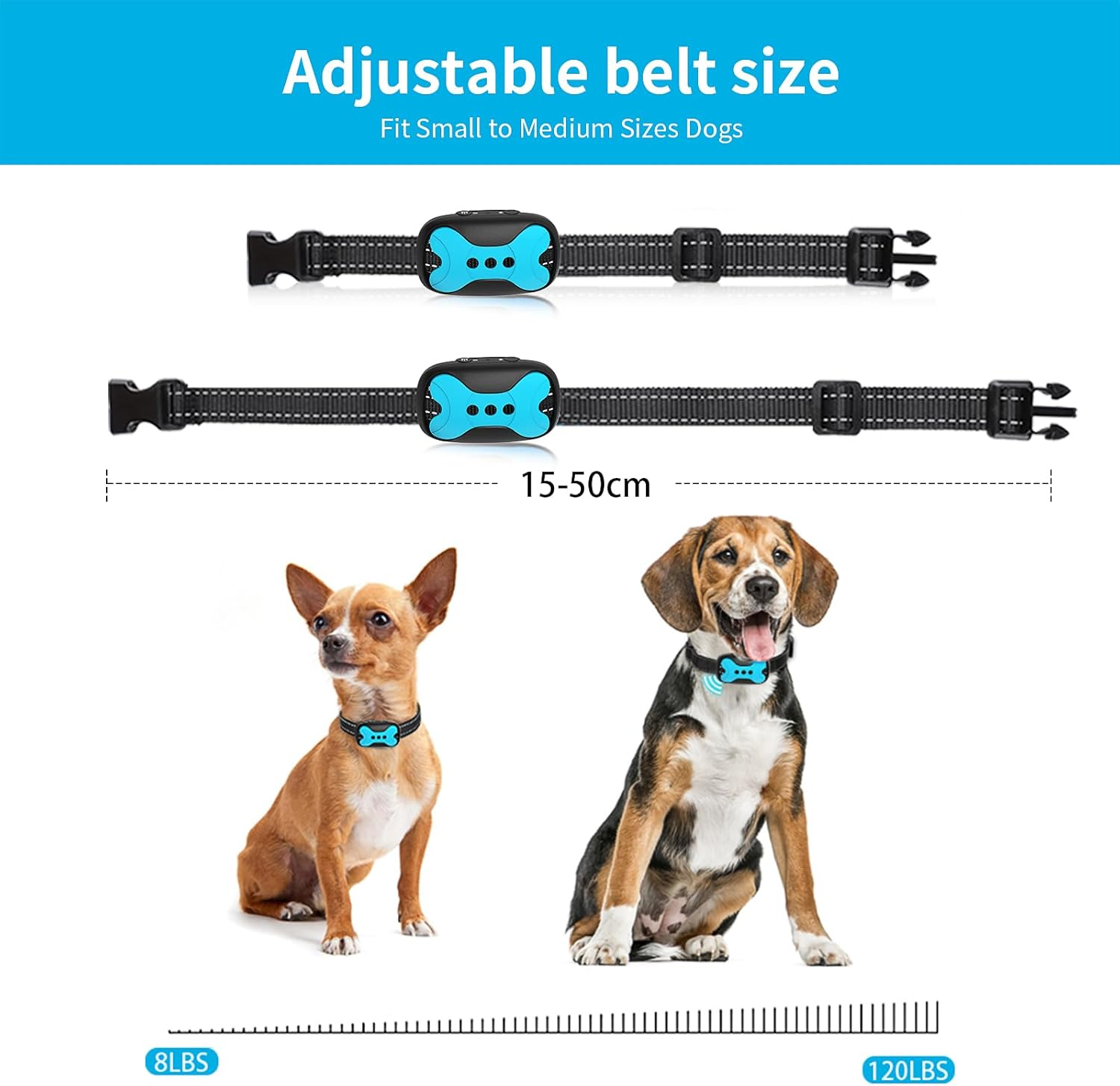 Dog Bark Collar - Rechargeable Smart anti Barking Collar for Dogs - Waterproof No Shock Bark Collar for Small/Medium/Large Dogs - anti Bark Collar for Dogs with 5 Sensitivity Levels (Blue) image number 4