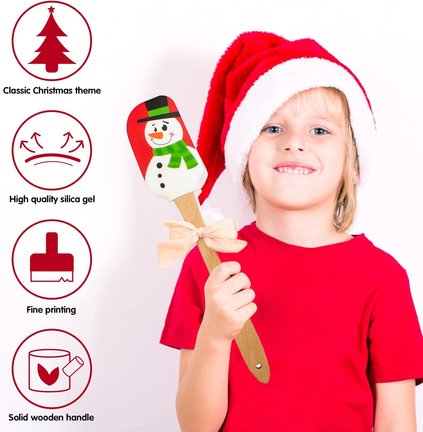 Silicone Spatula, Caliamary 3 Pieces Kitchen Mini Silicone Spatula Set, Christmas Cake Decorating Spatula with Wooden Handle, Snowman Gingerbread Man and Santa Claus Pattern (3)