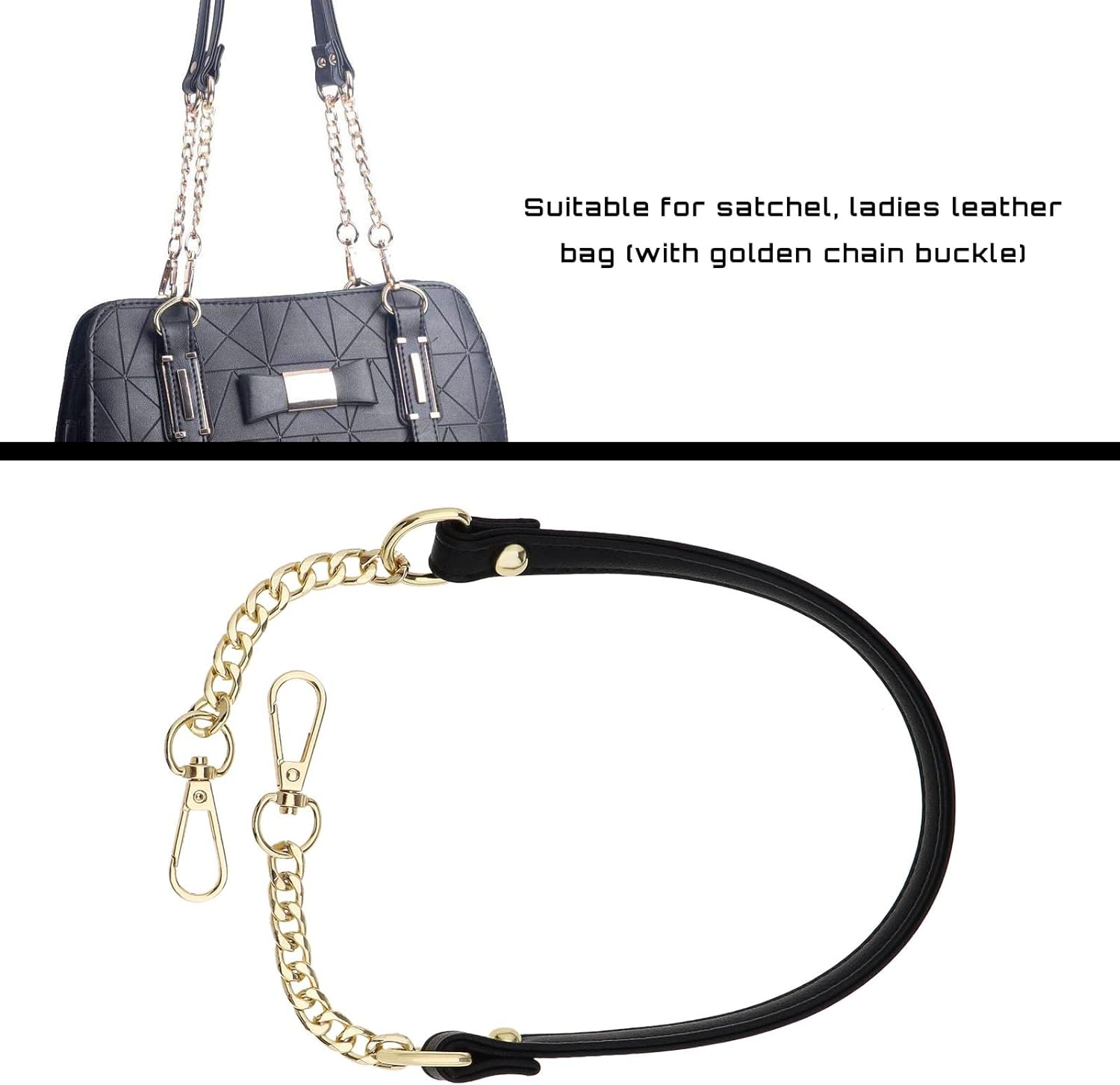 Emsea 2Pcs Replacement Handbag Chain Strap with Buckles for Handbag Crossbody Bag Shoulder Bag Decoration Chain Charms Bag Accessories PU Metal 120Cm Black Gold image number 1