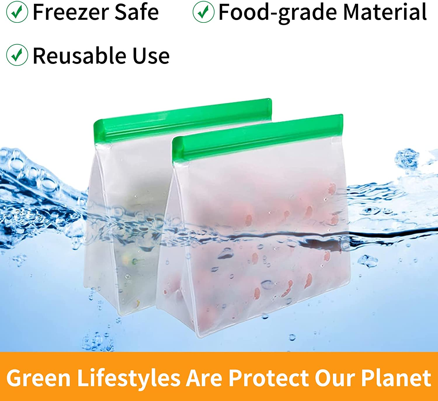 Reusable Food Storage Bags 10 Pack - Stand up Leakproof Bags for Kitchen, 2 Gallon + 4 Sandwich + 4 Snack Freezer Bags for Meat, Fruit, Cereal image number 6